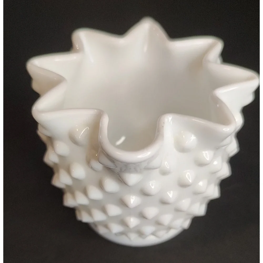 Vintage Fenton Creamer Art‎ Hobnail Milk Glass with Ruffled Edge Cottage Core